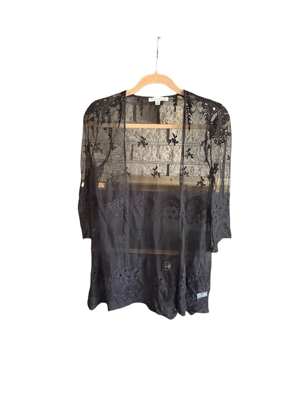 NWT Haute Monde Black Sheer Lace Embroidered Kimono Cardigan